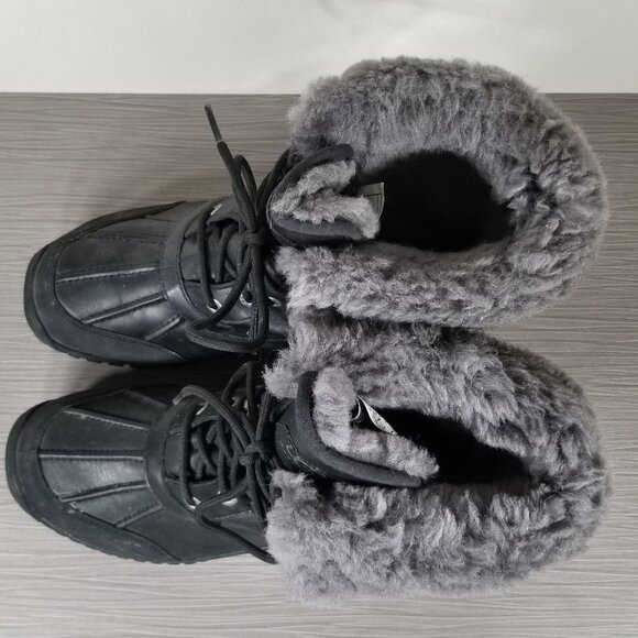 UGG Adirondack II 1906 Waterproof Boots Black Leather & Sheepskin Women Size 9 - Picture 9 of 16